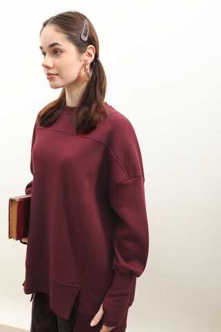 Parmak Geçirme Detaylı Sweatshirt Bordo - 5