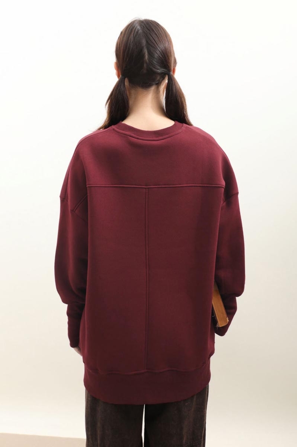 Parmak Geçirme Detaylı Sweatshirt Bordo - 7