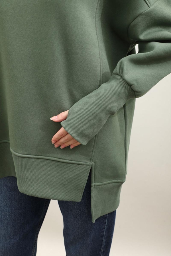 Parmak Geçirme Detaylı Sweatshirt Haki - 3