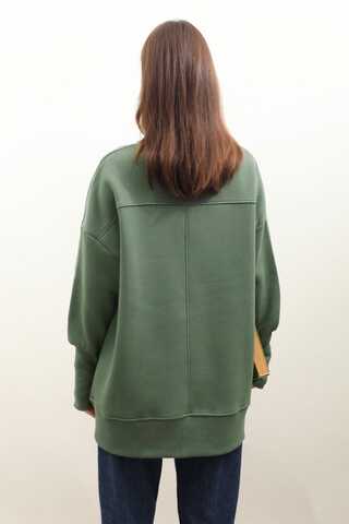Parmak Geçirme Detaylı Sweatshirt Haki - 5