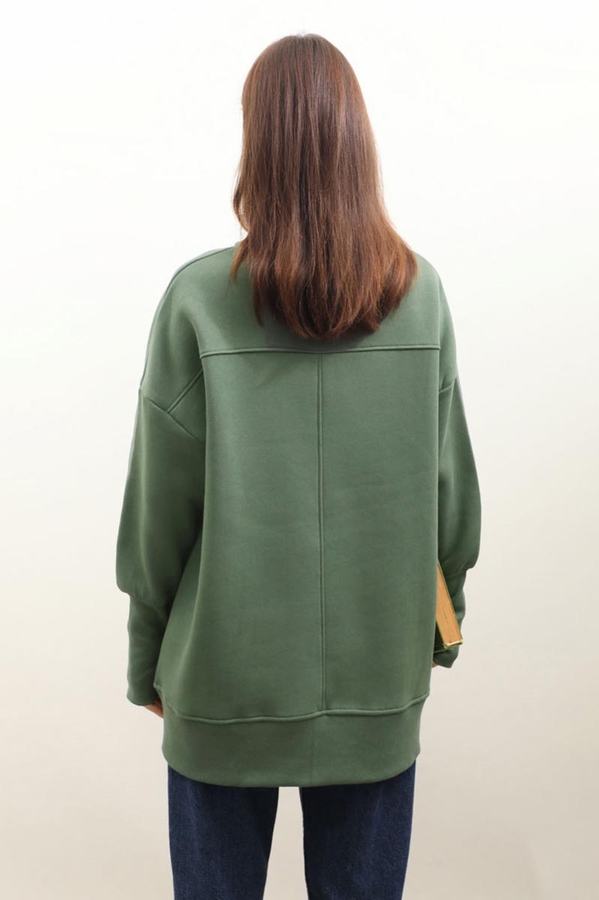 Parmak Geçirme Detaylı Sweatshirt Haki - 5
