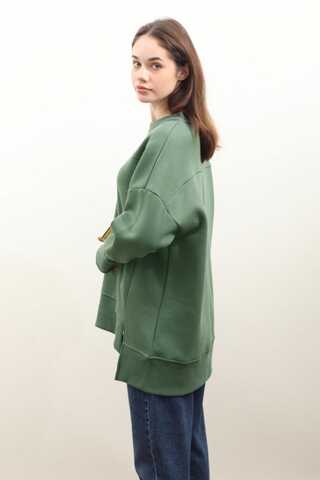 Parmak Geçirme Detaylı Sweatshirt Haki - 6