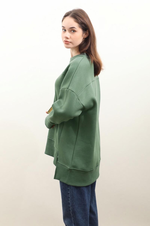 Parmak Geçirme Detaylı Sweatshirt Haki - 6
