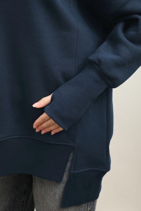 Parmak Geçirme Detaylı Sweatshirt Lacivert - 2
