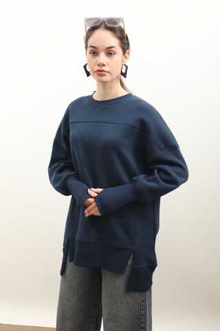 Parmak Geçirme Detaylı Sweatshirt Lacivert - 3