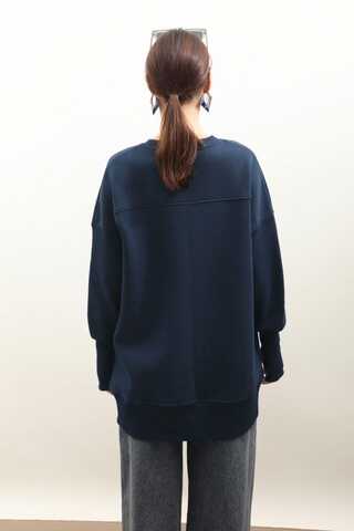 Parmak Geçirme Detaylı Sweatshirt Lacivert - 7