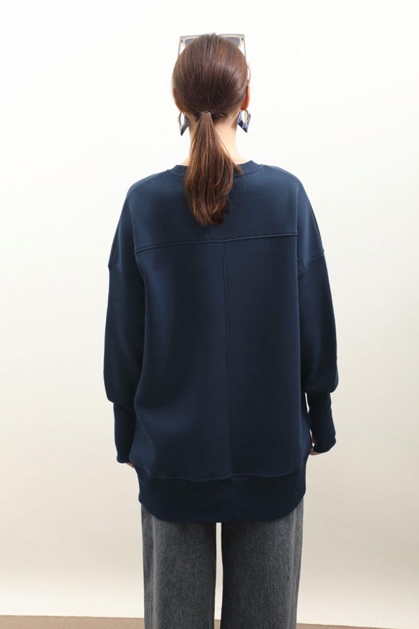 Parmak Geçirme Detaylı Sweatshirt Lacivert - 7