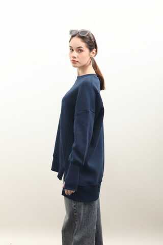 Parmak Geçirme Detaylı Sweatshirt Lacivert - 6