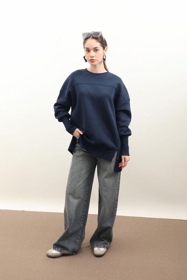 Parmak Geçirme Detaylı Sweatshirt Lacivert - 4