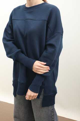 Parmak Geçirme Detaylı Sweatshirt Lacivert - 5