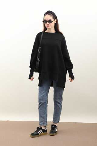 Parmak Geçirme Detaylı Sweatshirt Siyah - 2