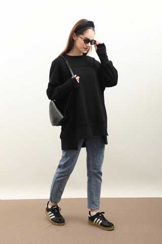 Parmak Geçirme Detaylı Sweatshirt Siyah - 3