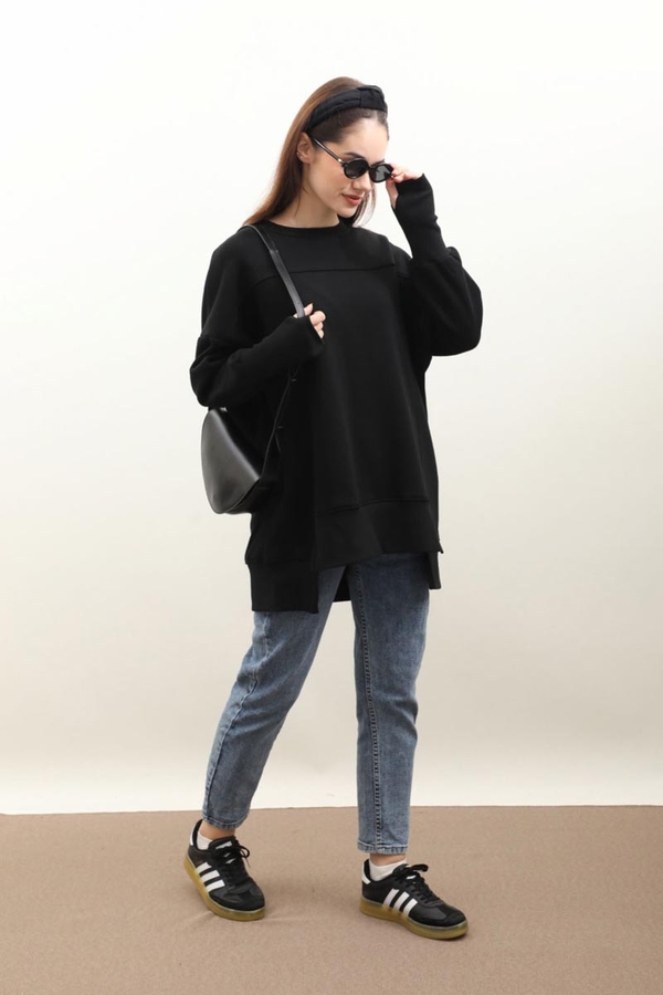 Parmak Geçirme Detaylı Sweatshirt Siyah - 3