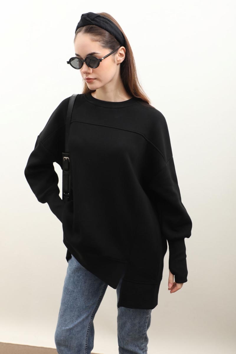 Parmak Geçirme Detaylı Sweatshirt Siyah