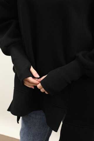 Parmak Geçirme Detaylı Sweatshirt Siyah - 5