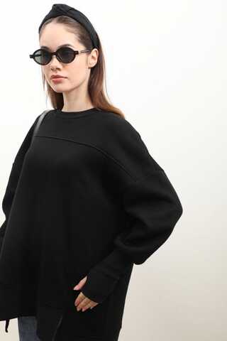 Parmak Geçirme Detaylı Sweatshirt Siyah - 6
