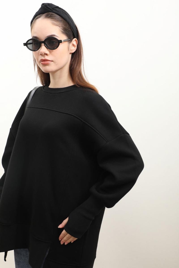 Parmak Geçirme Detaylı Sweatshirt Siyah - 6