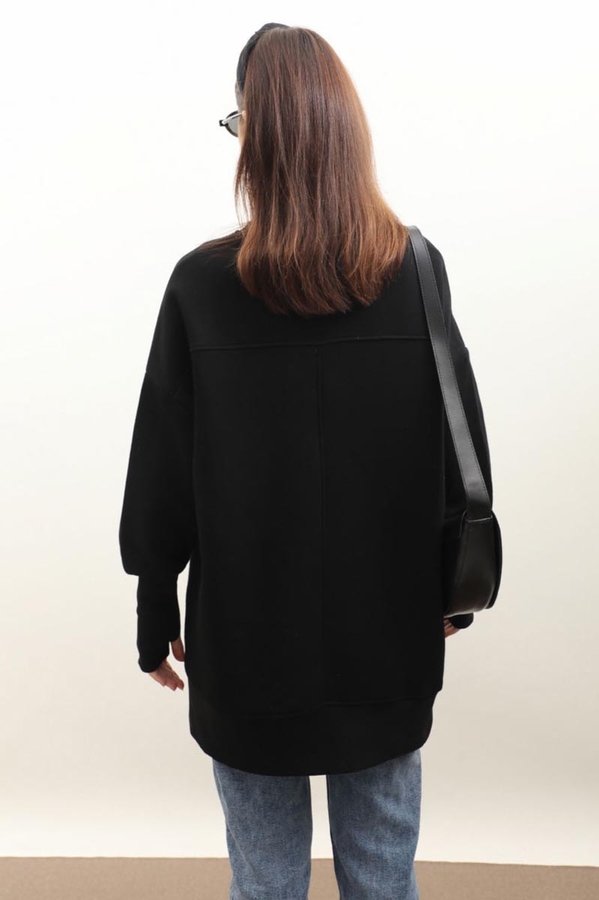 Parmak Geçirme Detaylı Sweatshirt Siyah - 7