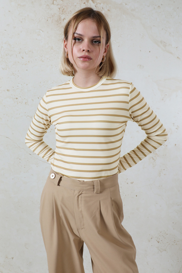 Parmaklı Çizgili Body Camel - 1