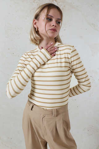 Parmaklı Çizgili Body Camel - 3