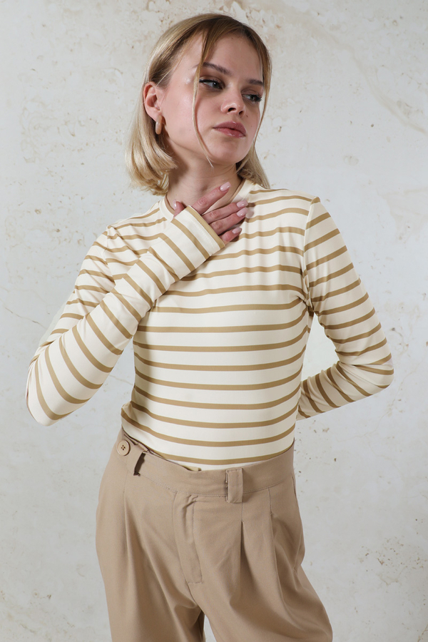 Parmaklı Çizgili Body Camel - 3