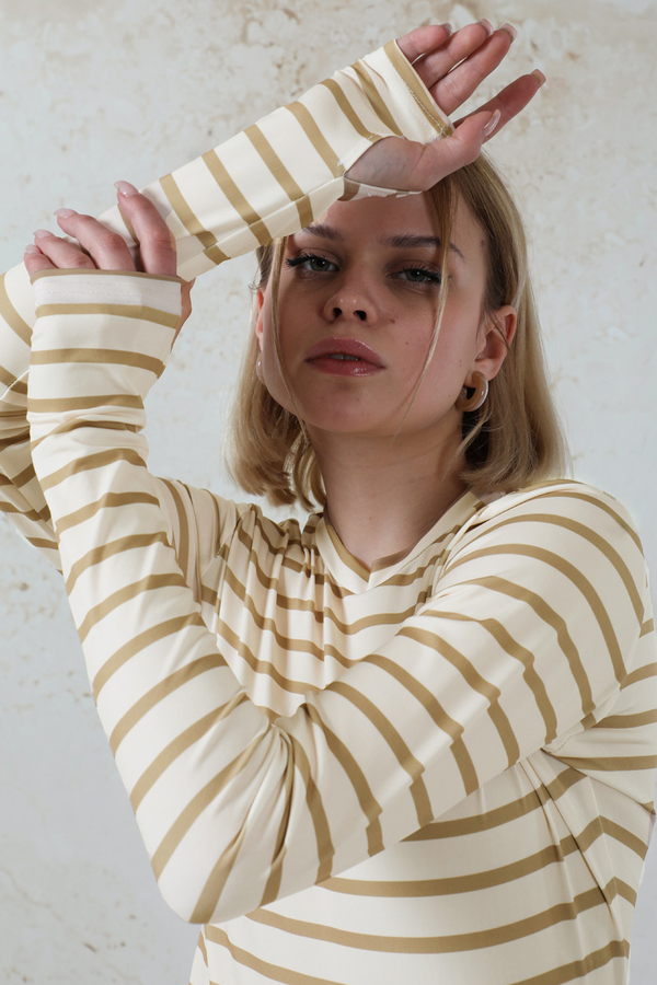 Parmaklı Çizgili Body Camel - 4