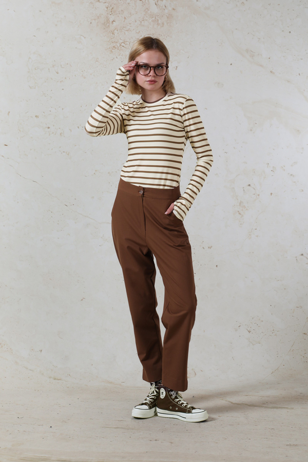 Parmaklı Çizgili Body Kahverengi - 2