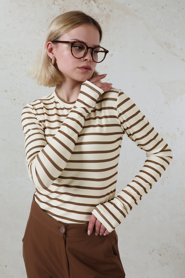 Parmaklı Çizgili Body Kahverengi - 4