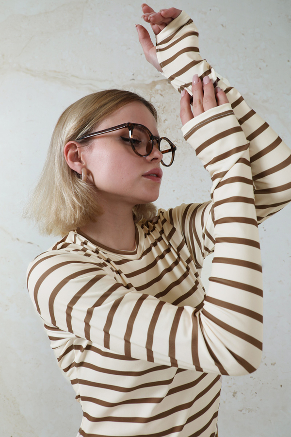 Parmaklı Çizgili Body Kahverengi - 6