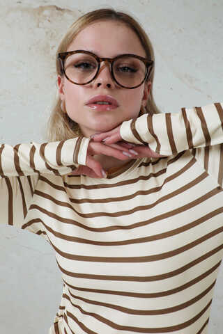 Parmaklı Çizgili Body Kahverengi - 7