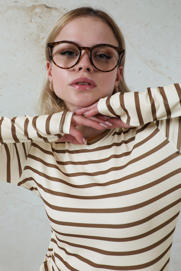 Parmaklı Çizgili Body Kahverengi - 7