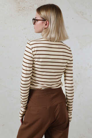 Parmaklı Çizgili Body Kahverengi - 9