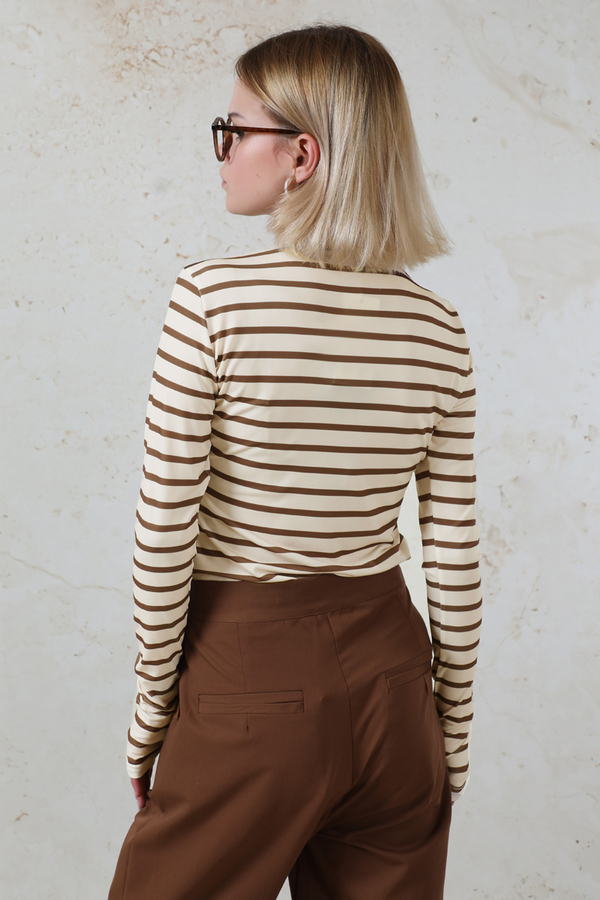 Parmaklı Çizgili Body Kahverengi - 9