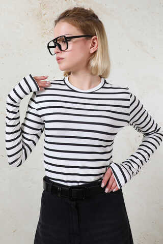 Parmaklı Çizgili Body Siyah - 5