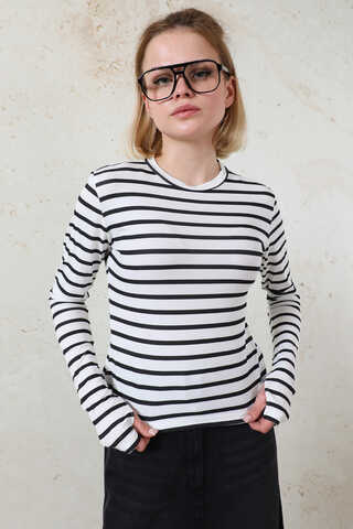 Parmaklı Çizgili Body Siyah - 6