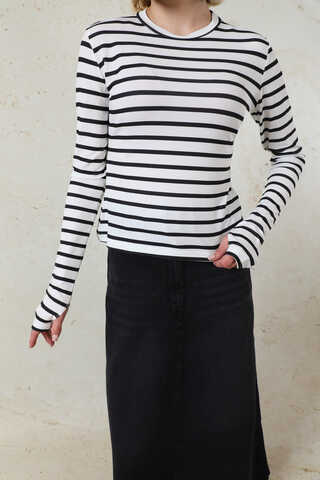 Parmaklı Çizgili Body Siyah - 7