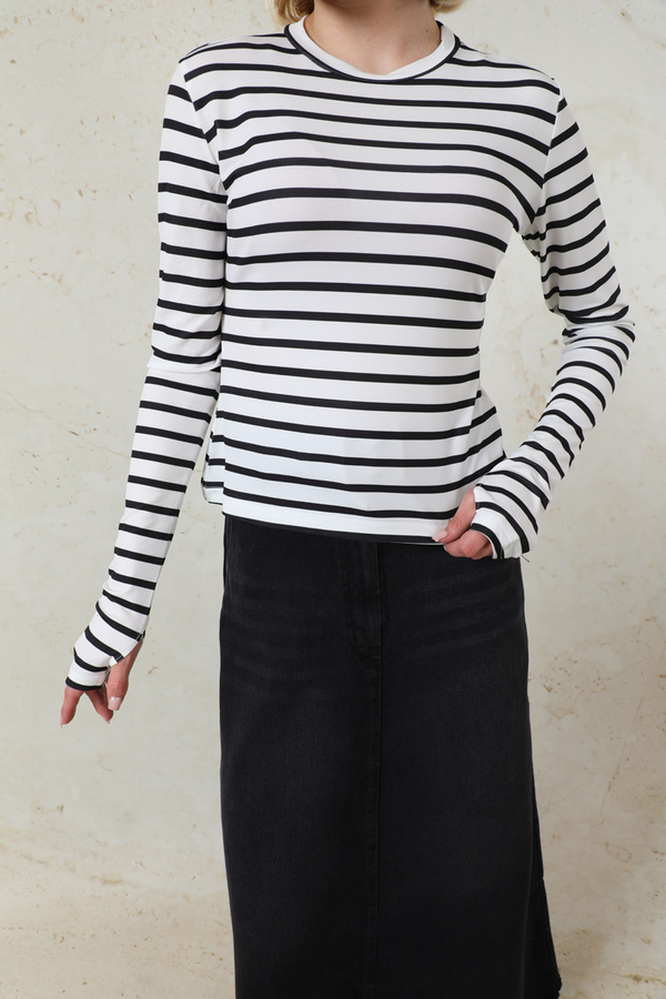 Parmaklı Çizgili Body Siyah - 7