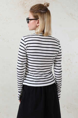 Parmaklı Çizgili Body Siyah - 8