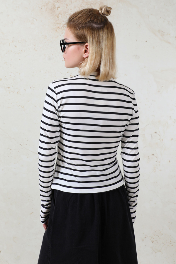 Parmaklı Çizgili Body Siyah - 8