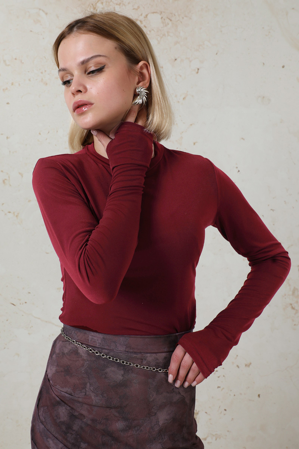 Parmaklı Düz Body Bordo - 3