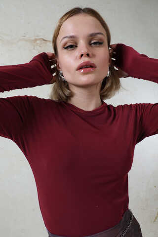 Parmaklı Düz Body Bordo - 4