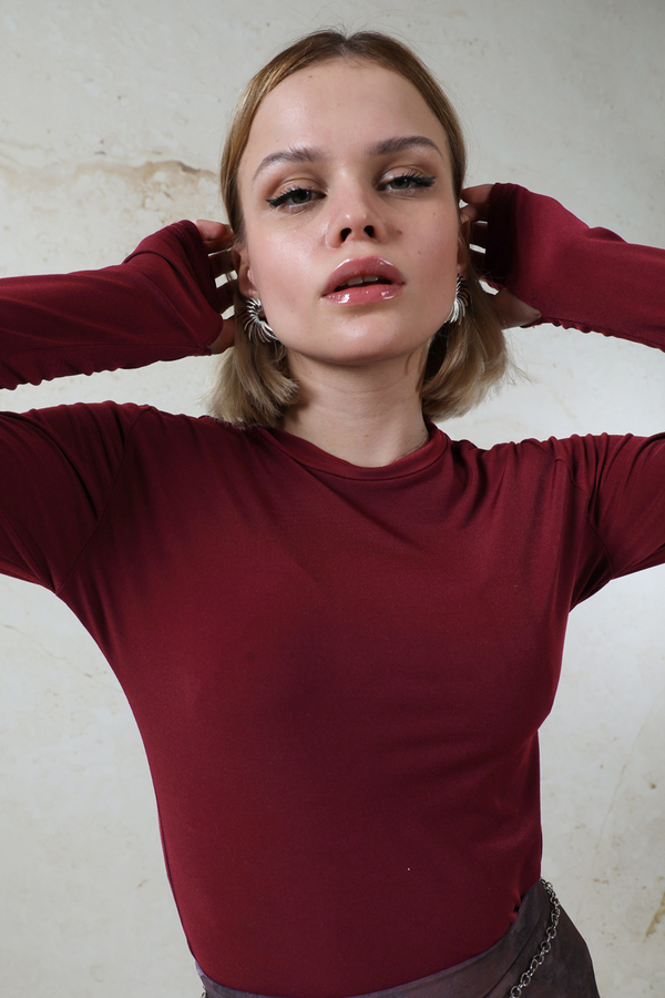 Parmaklı Düz Body Bordo - 4