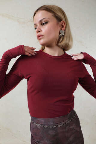 Parmaklı Düz Body Bordo - 1