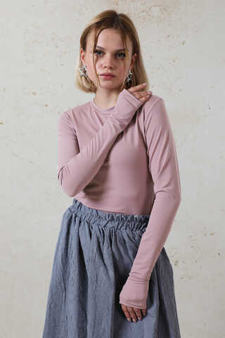 Parmaklı Düz Body Pudra Pembesi - 1