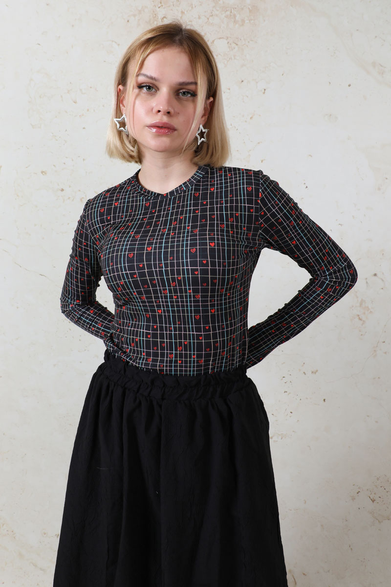 Parmaklı Kalp Body Siyah