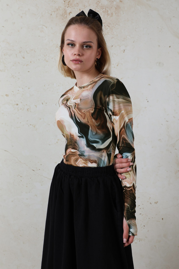 Parmaklı Soyut  Body Bej - 4