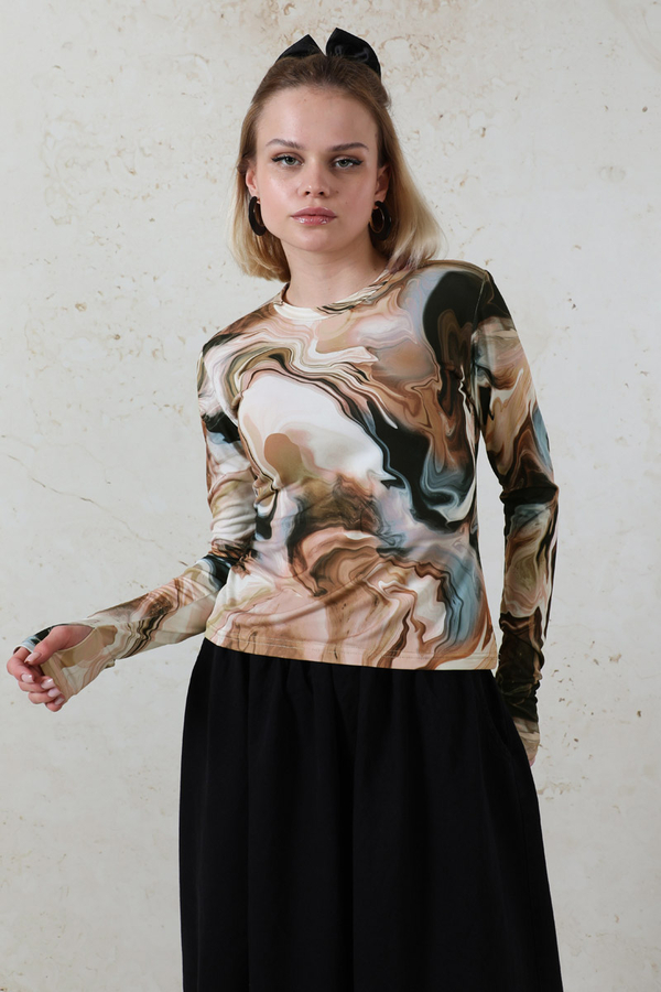 Parmaklı Soyut  Body Bej 