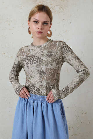 Parmaklı Yılan Desen  Body Haki - 1