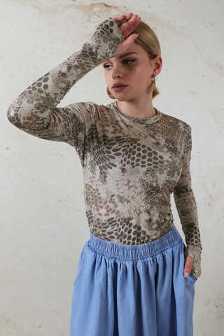 Parmaklı Yılan Desen  Body Haki - 3