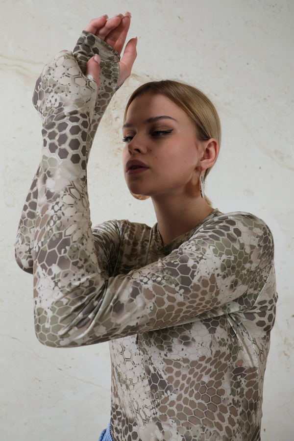 Parmaklı Yılan Desen  Body Haki - 4